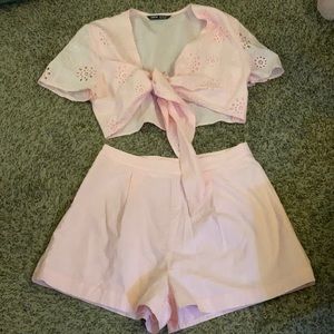 Pink crop top and short set